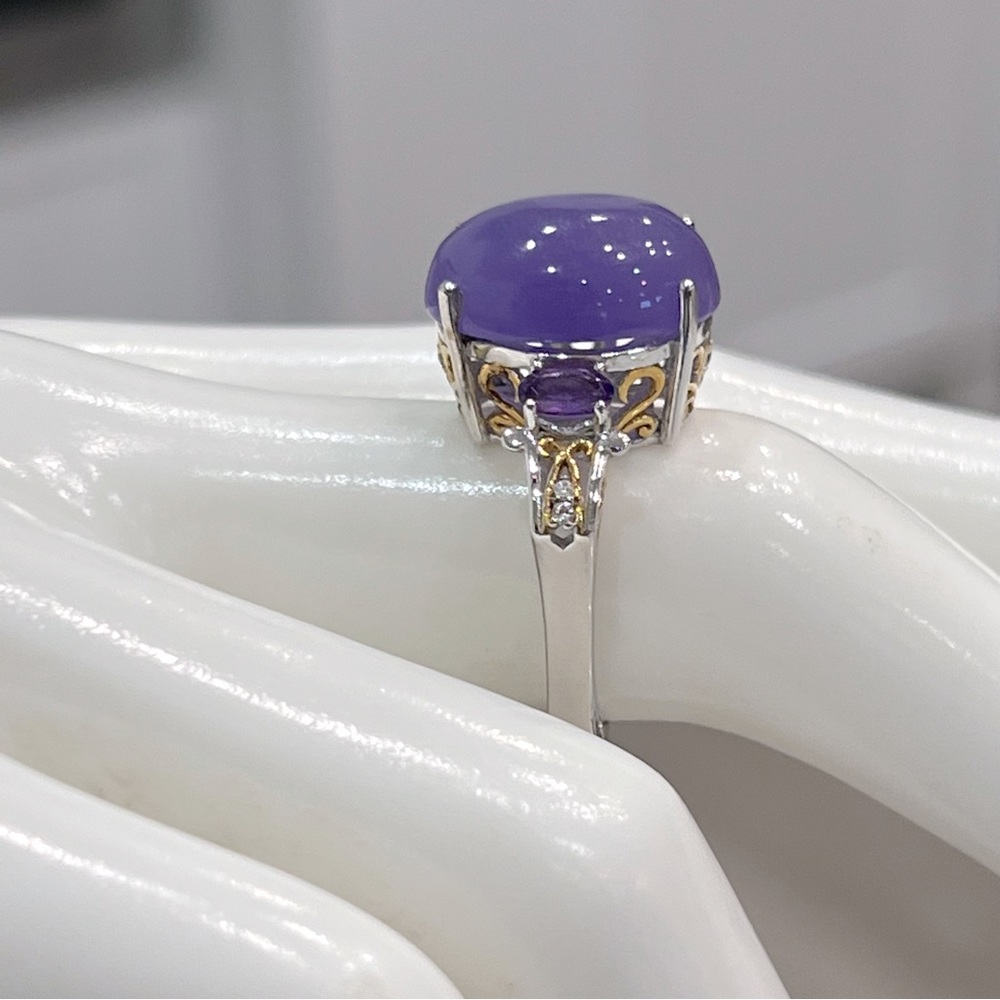 Burmese Purple Jade Multigemstone YG and Sterling Cocktail Statement Ring Sz 8 - Picture 9 of 13
